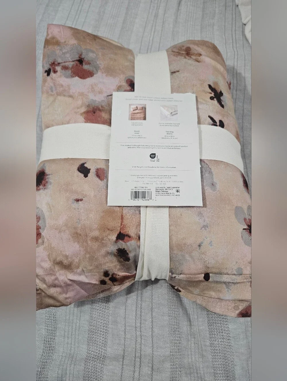 King Heavyweight Linen Blend Duvet Cover and Sham Set Pressed Floral Print - Cas